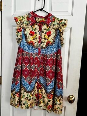 Umgee Multicolor Patchwork Floral Ruffle Dress